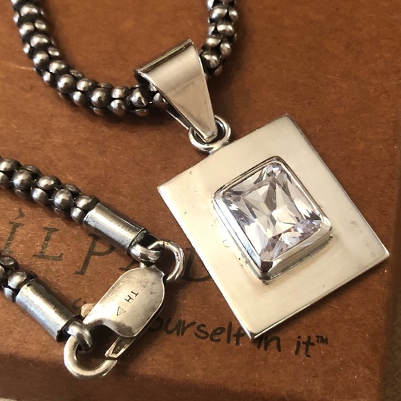 Vintage Silpada Sterling Silver Cubic Zirconia Pendant Popcorn Chain Necklace - Picture 14 of 16